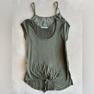 Maurices Short Sleeve Olive Green Tie Front Top & Tank Top. Size Small.